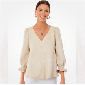 TUCKERNUCK Suede Easton V-Neck Puff Balloon Sleeve Blouse Cream Western Chic Med